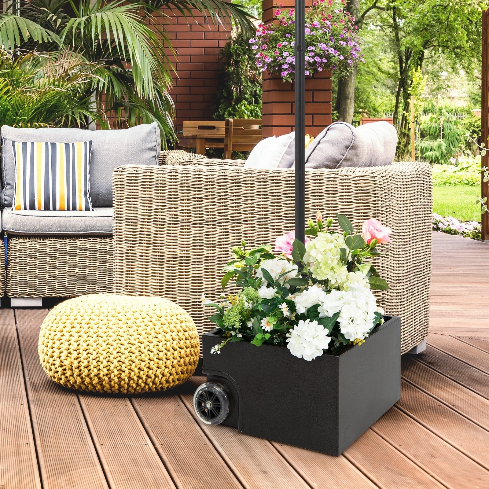 150 Pounds Patio Umbrella Base Stand Wheels Planter Outdoor - Cheeky Garden