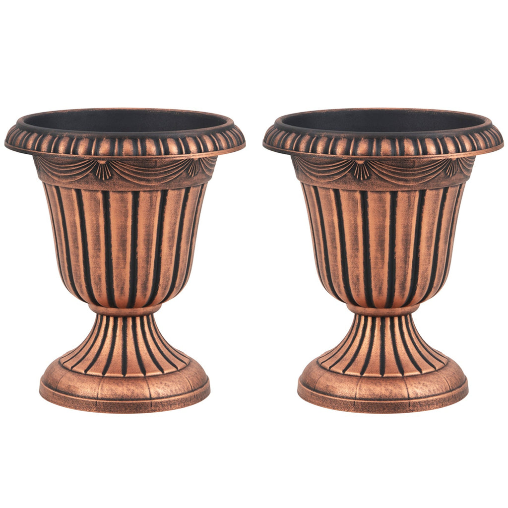 18 inch Tall Vintage Planters Set of 2 with Pedestal Base and Pre-marked Drain Hole - Cheeky Garden
