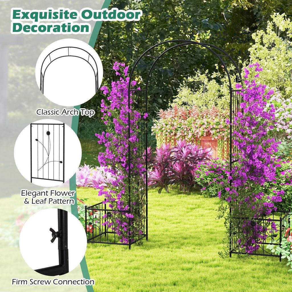 2 in 1 Garden Arbor with 2 Side Planters and 8 Ground Stakes-Black - Cheeky Garden