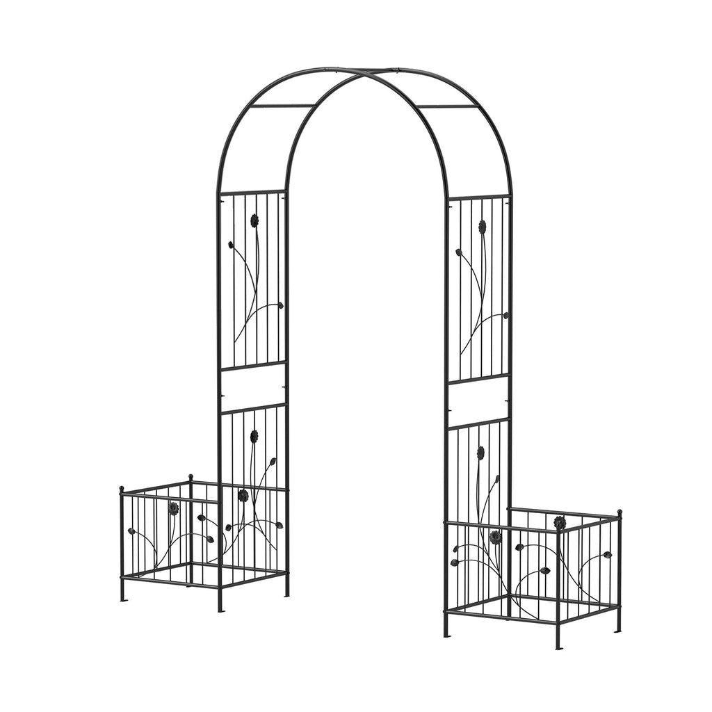 2 in 1 Garden Arbor with 2 Side Planters and 8 Ground Stakes-Black - Cheeky Garden