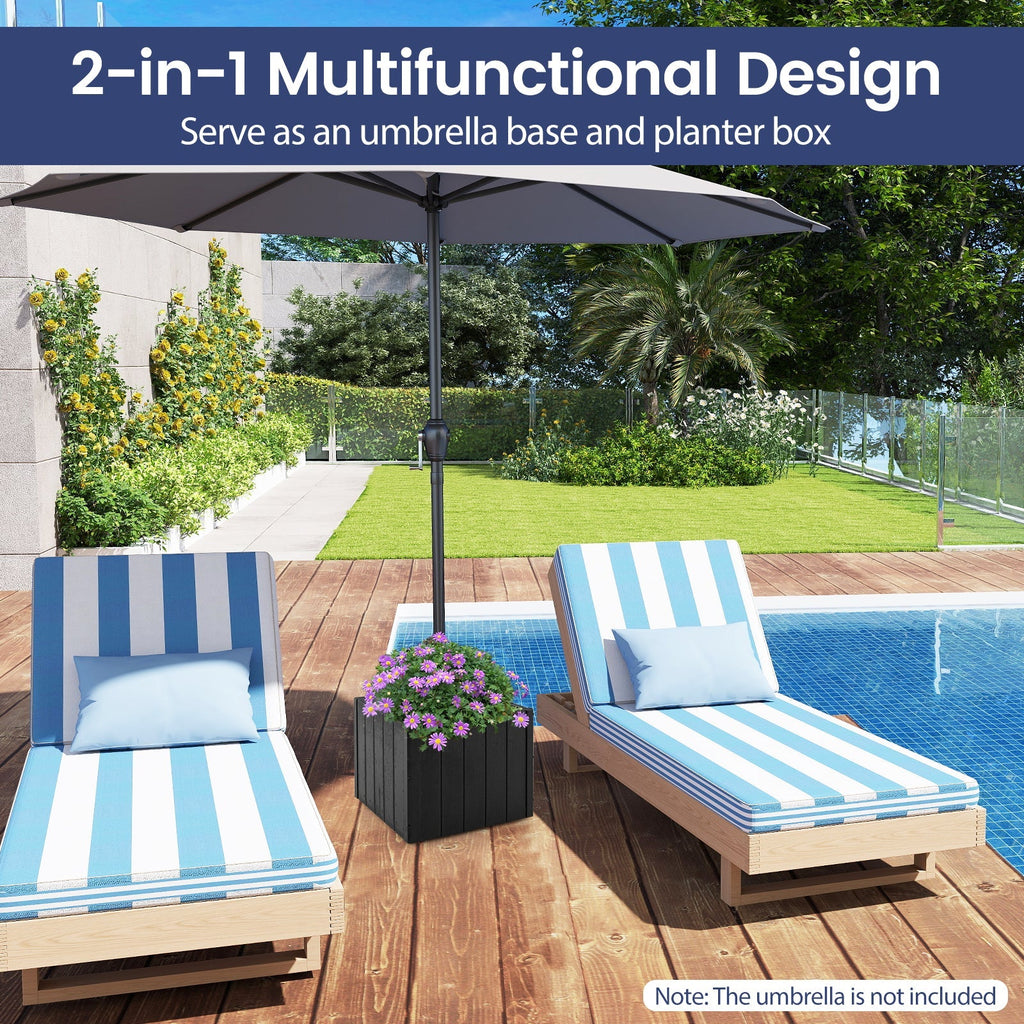 2-in-1 Outdoor Umbrella Base Planter Patio Umbrella Stand with Flower Box-Black - Cheeky Garden