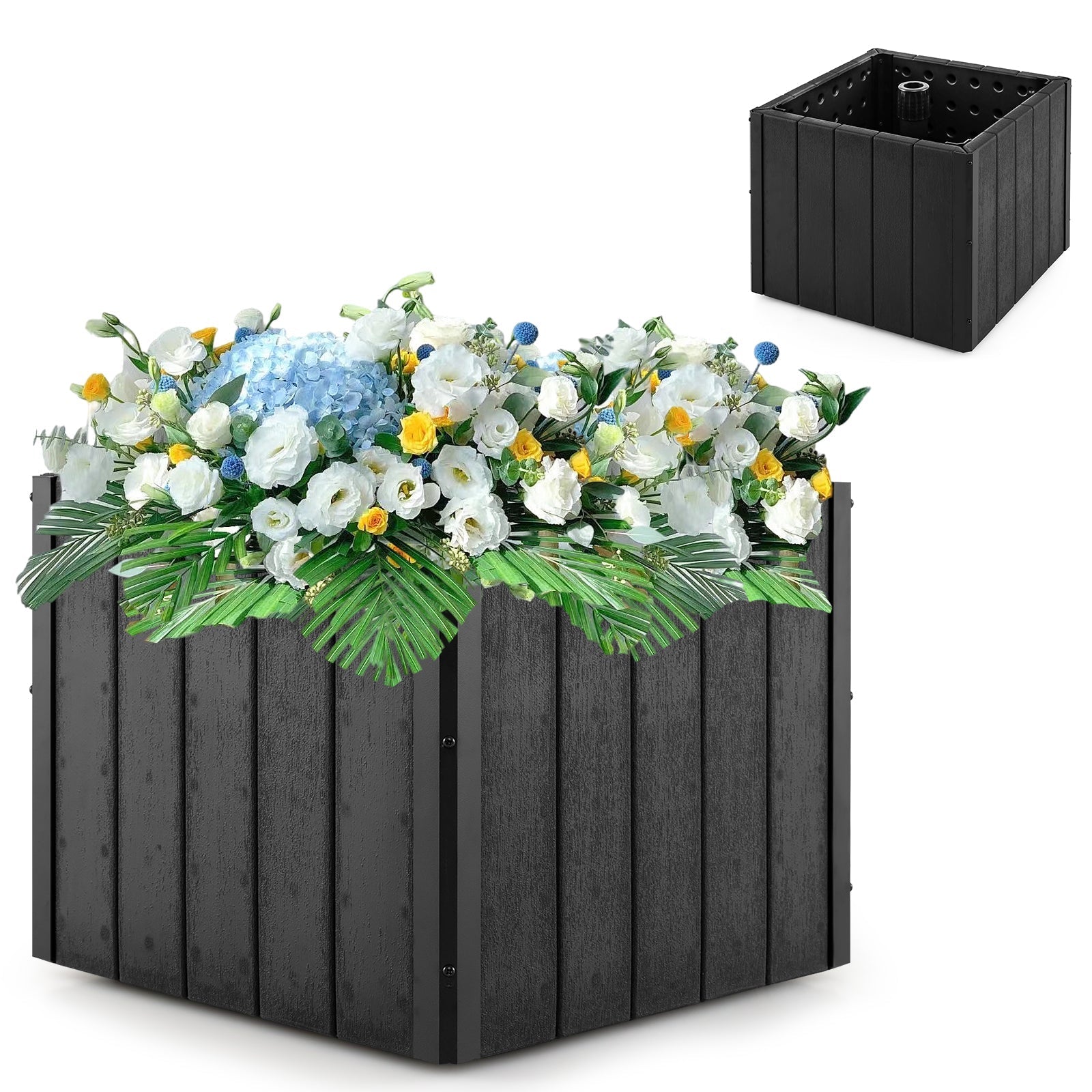 2-in-1 Outdoor Umbrella Base Planter Patio Umbrella Stand with Flower Box-Black - Cheeky Garden