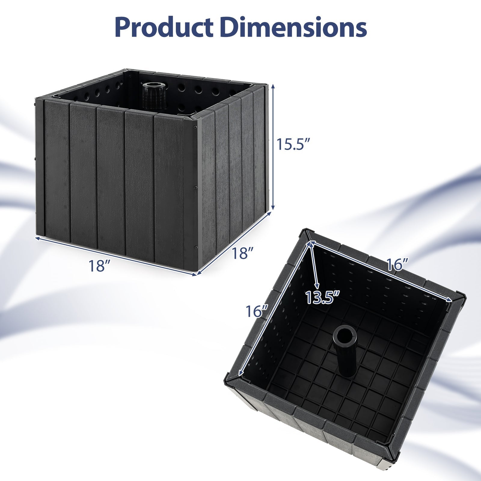 2-in-1 Outdoor Umbrella Base Planter Patio Umbrella Stand with Flower Box-Black - Cheeky Garden