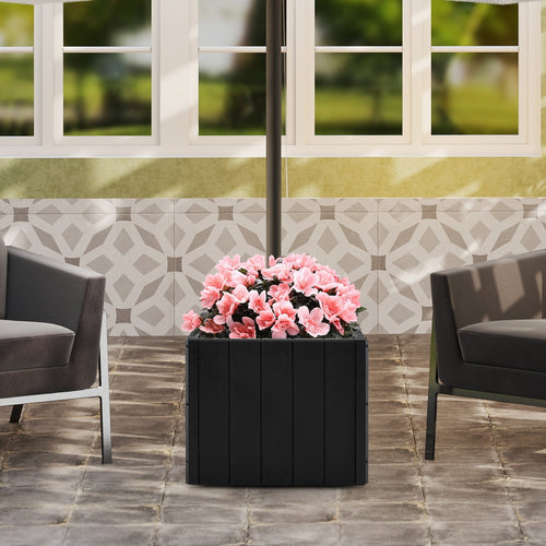 2-in-1 Outdoor Umbrella Base Planter Patio Umbrella Stand with Flower Box-Black - Cheeky Garden