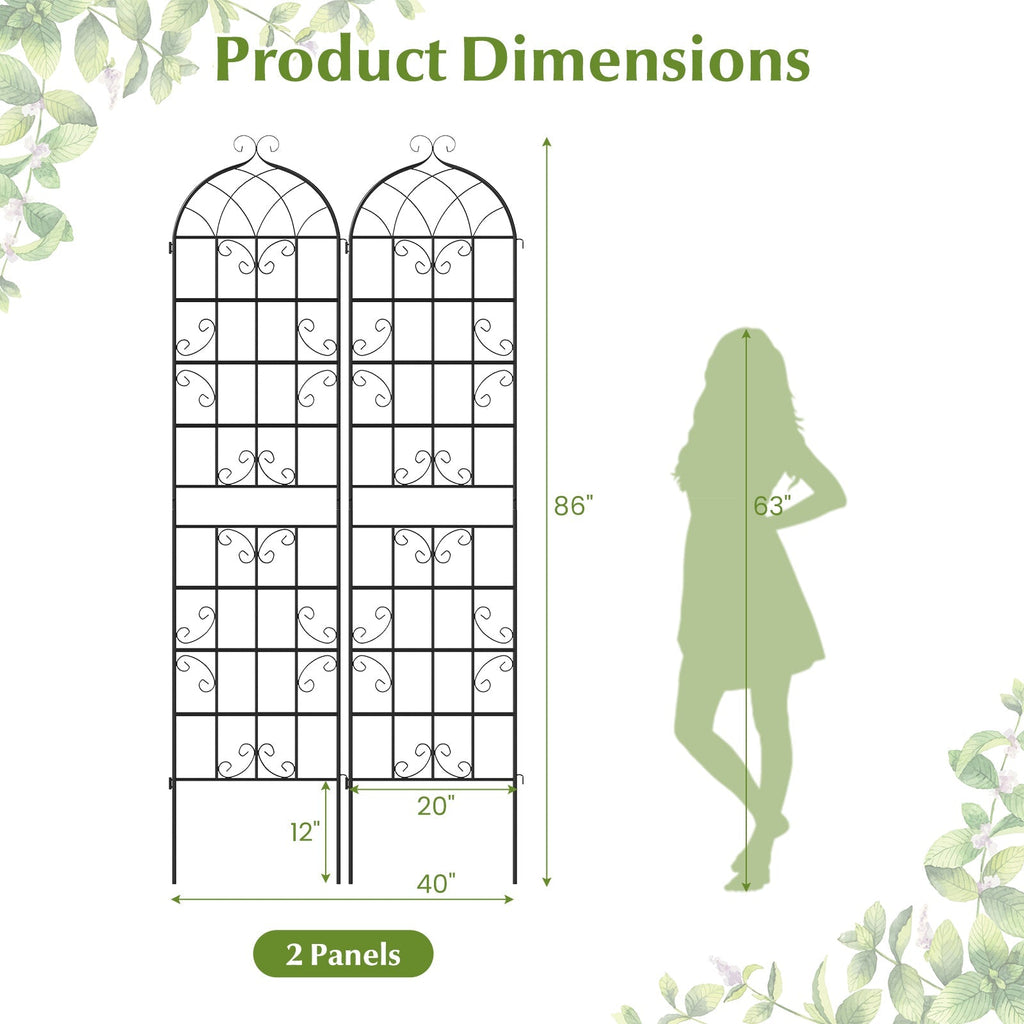 2 Pack 86" x 20" Metal Garden Trellis for Outdoor Climbing Plants - Cheeky Garden