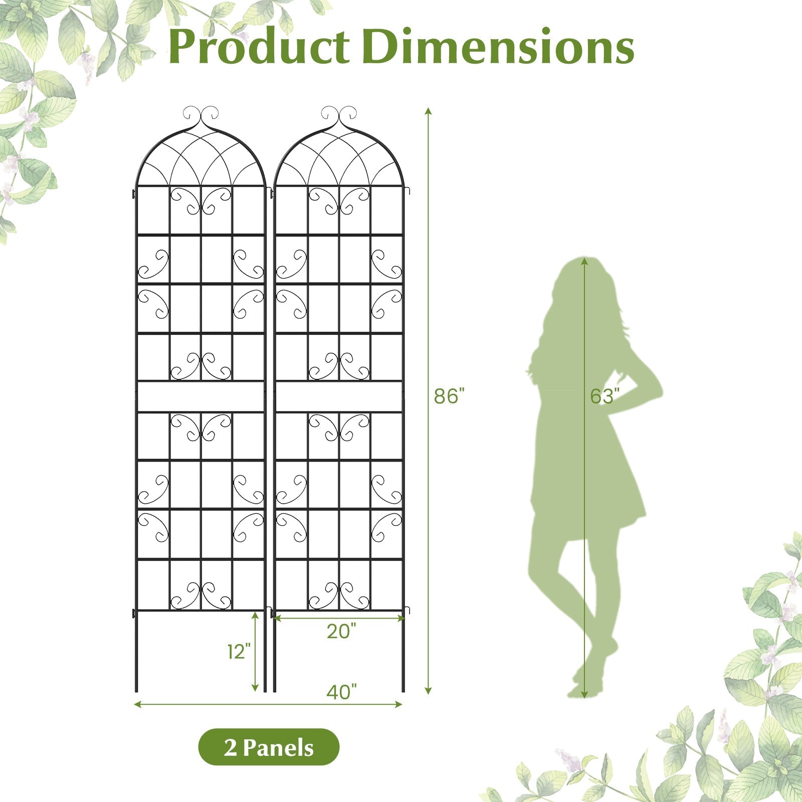 2 Pack 86" x 20" Metal Garden Trellis for Outdoor Climbing Plants - Cheeky Garden