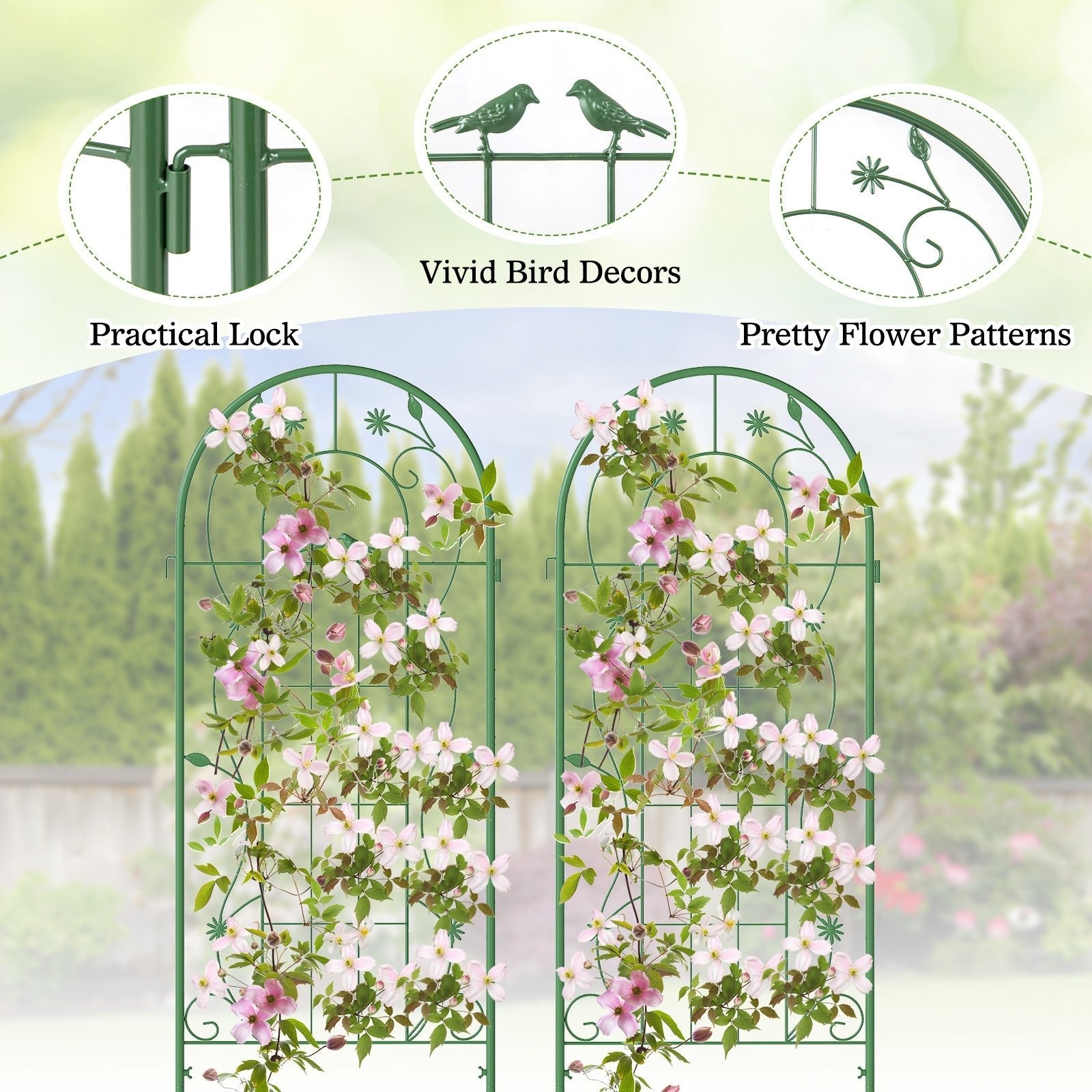2 Pack 86.5 x 20 Inches Metal Garden Trellis for Climbing Plants - Cheeky Garden