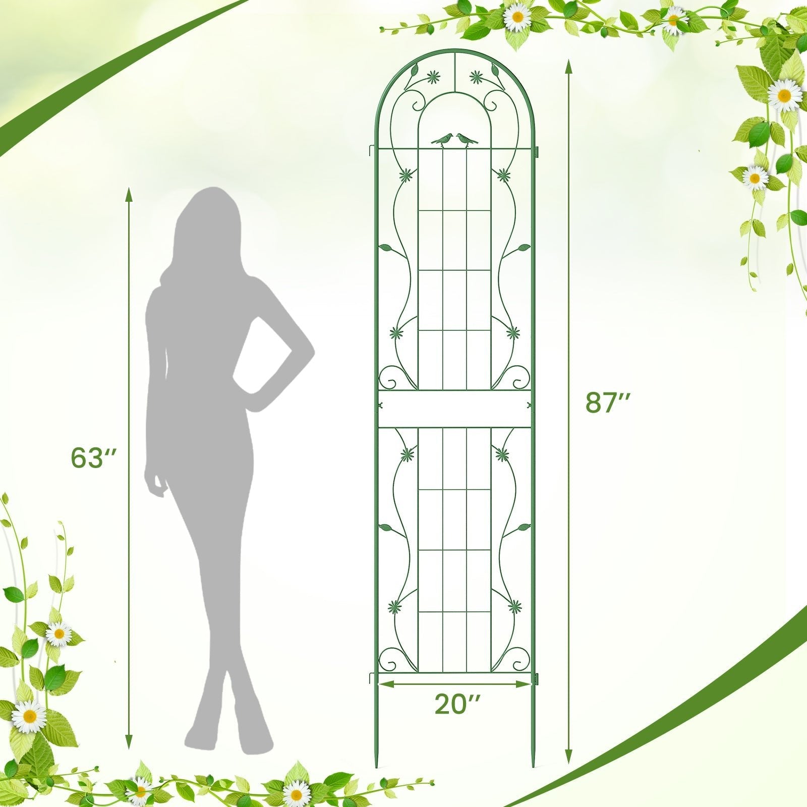 2 Pack 86.5 x 20 Inches Metal Garden Trellis for Climbing Plants - Cheeky Garden