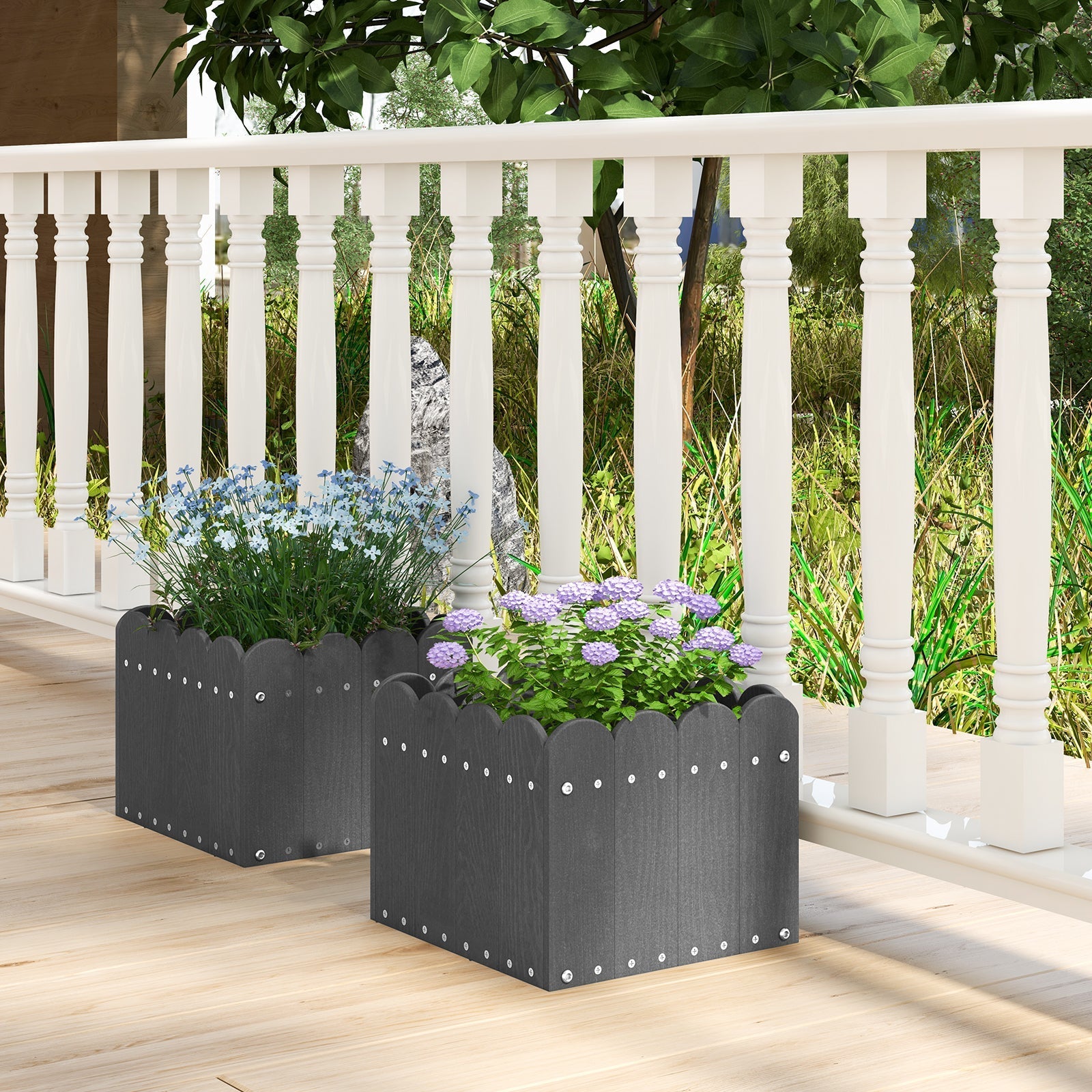2 Pack Square Planter Box with Drainage Gaps for for Front Porch Garden Balcony - Cheeky Garden