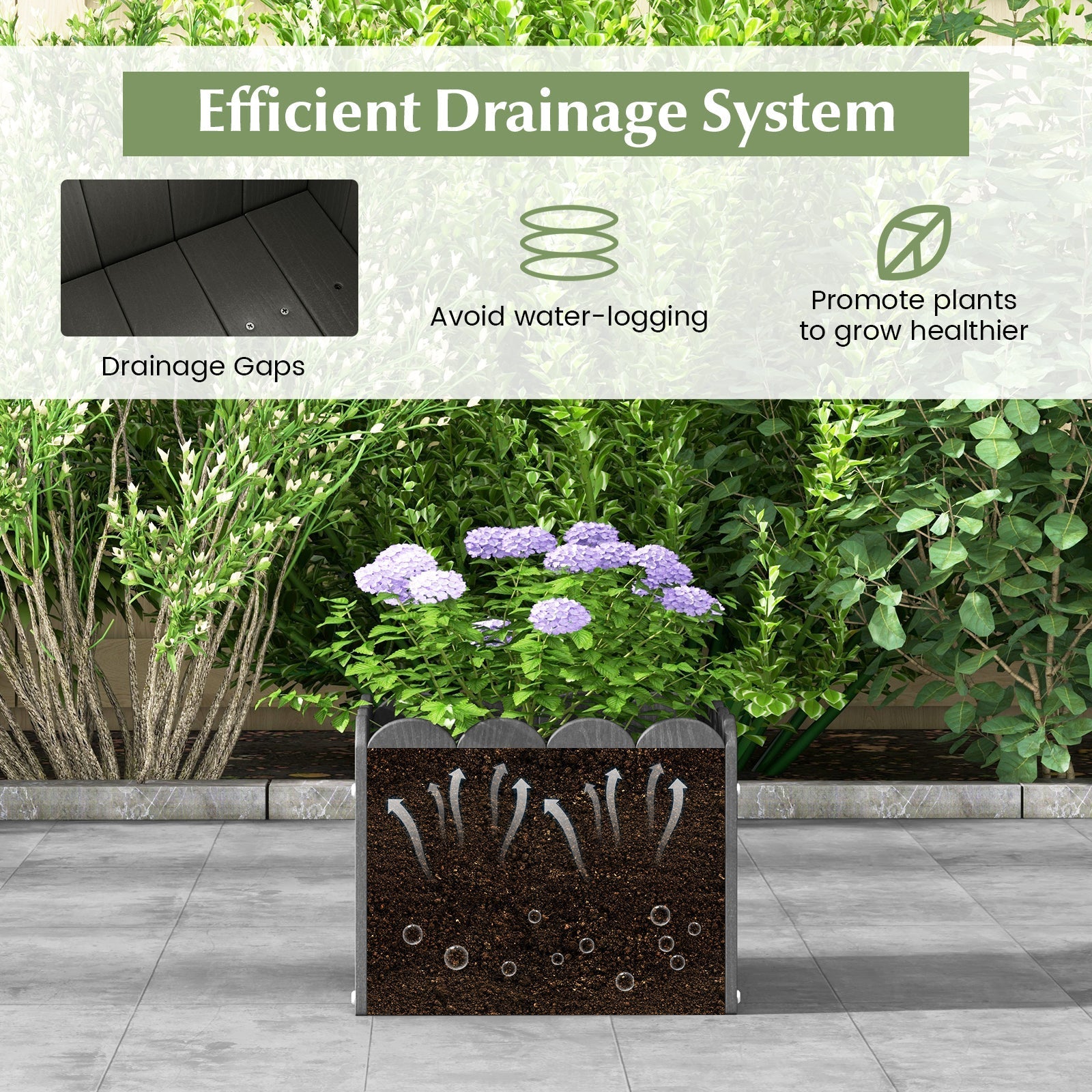 2 Pack Square Planter Box with Drainage Gaps for for Front Porch Garden Balcony - Cheeky Garden