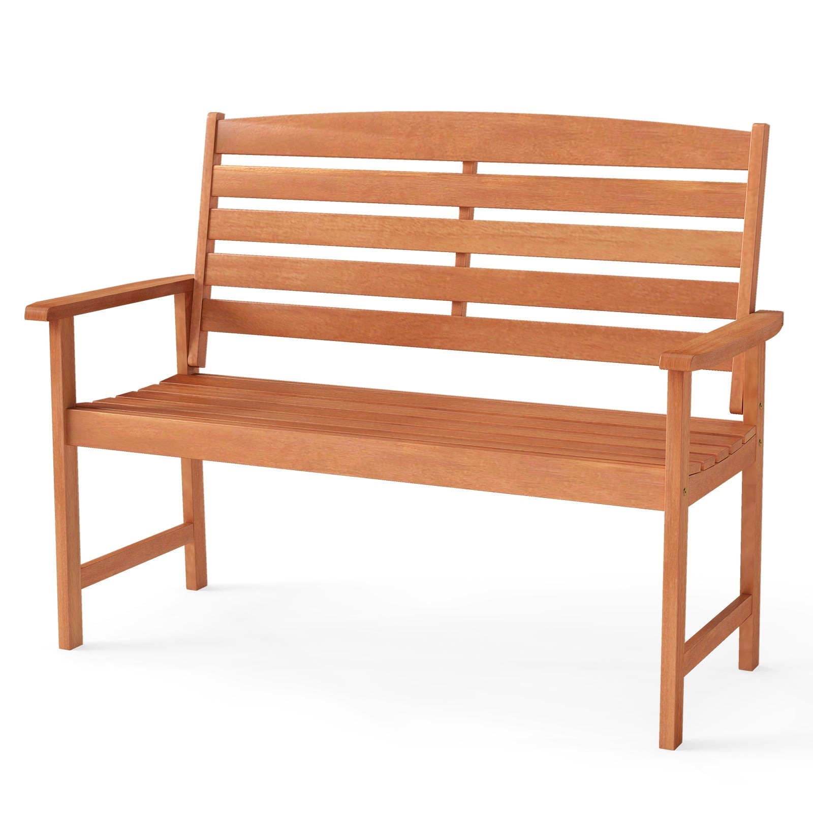 2-Person Wooden Garden Bench with Slatted Backrest and Comfortable Armrests - Cheeky Garden