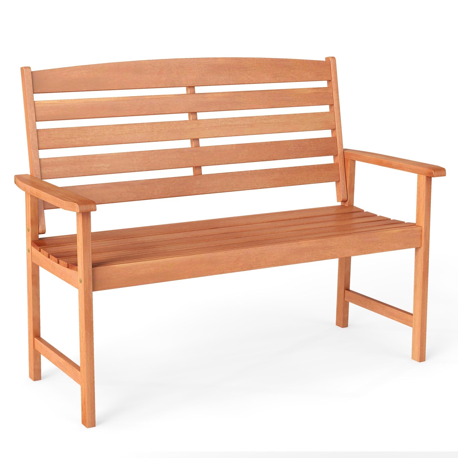 2-Person Wooden Garden Bench with Slatted Backrest and Comfortable Armrests - Cheeky Garden