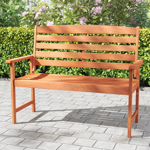 2-Person Wooden Garden Bench with Slatted Backrest and Comfortable Armrests - Cheeky Garden