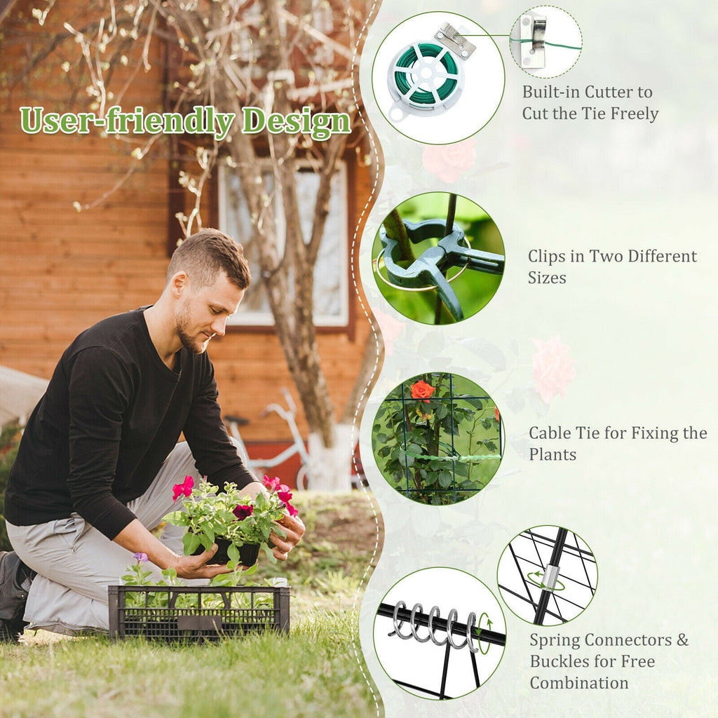 2 Pieces Foldable A-Frame Trellis Plant Supports with Twist Ties-Green - Cheeky Garden
