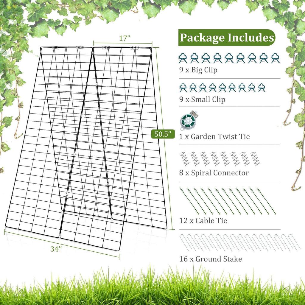 2 Pieces Foldable A-Frame Trellis Plant Supports with Twist Ties-Green - Cheeky Garden