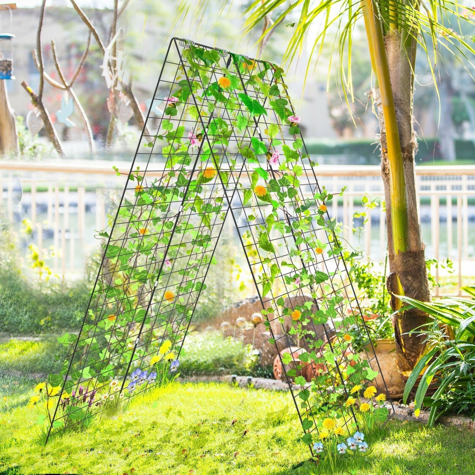 2 Pieces Foldable A-Frame Trellis Plant Supports with Twist Ties-Green - Cheeky Garden