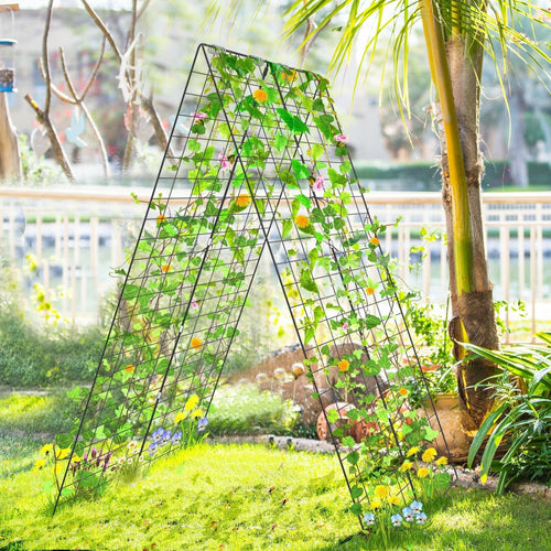 2 Pieces Foldable A-Frame Trellis Plant Supports with Twist Ties-Green - Cheeky Garden