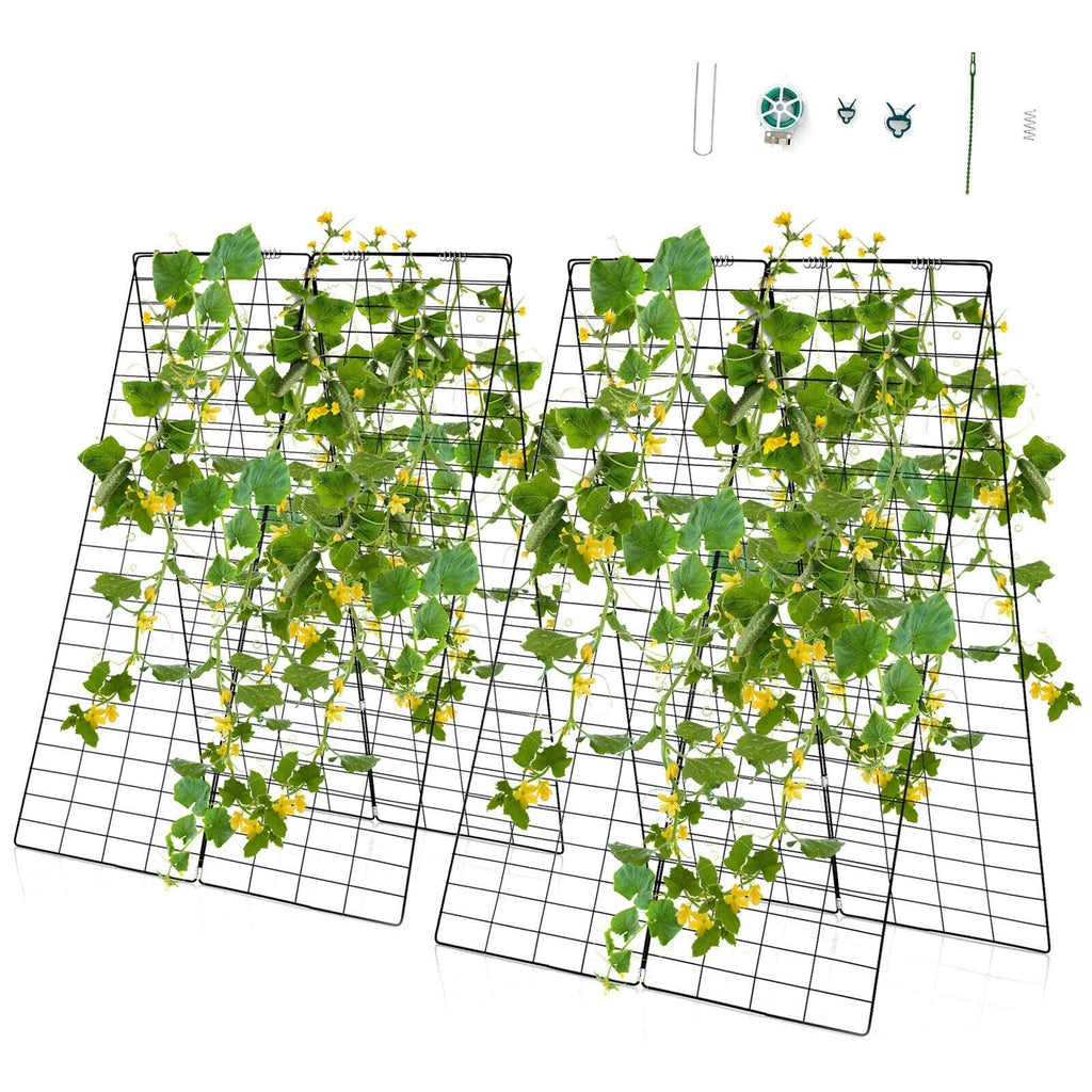 2 Pieces Foldable A-Frame Trellis Plant Supports with Twist Ties-Green - Cheeky Garden