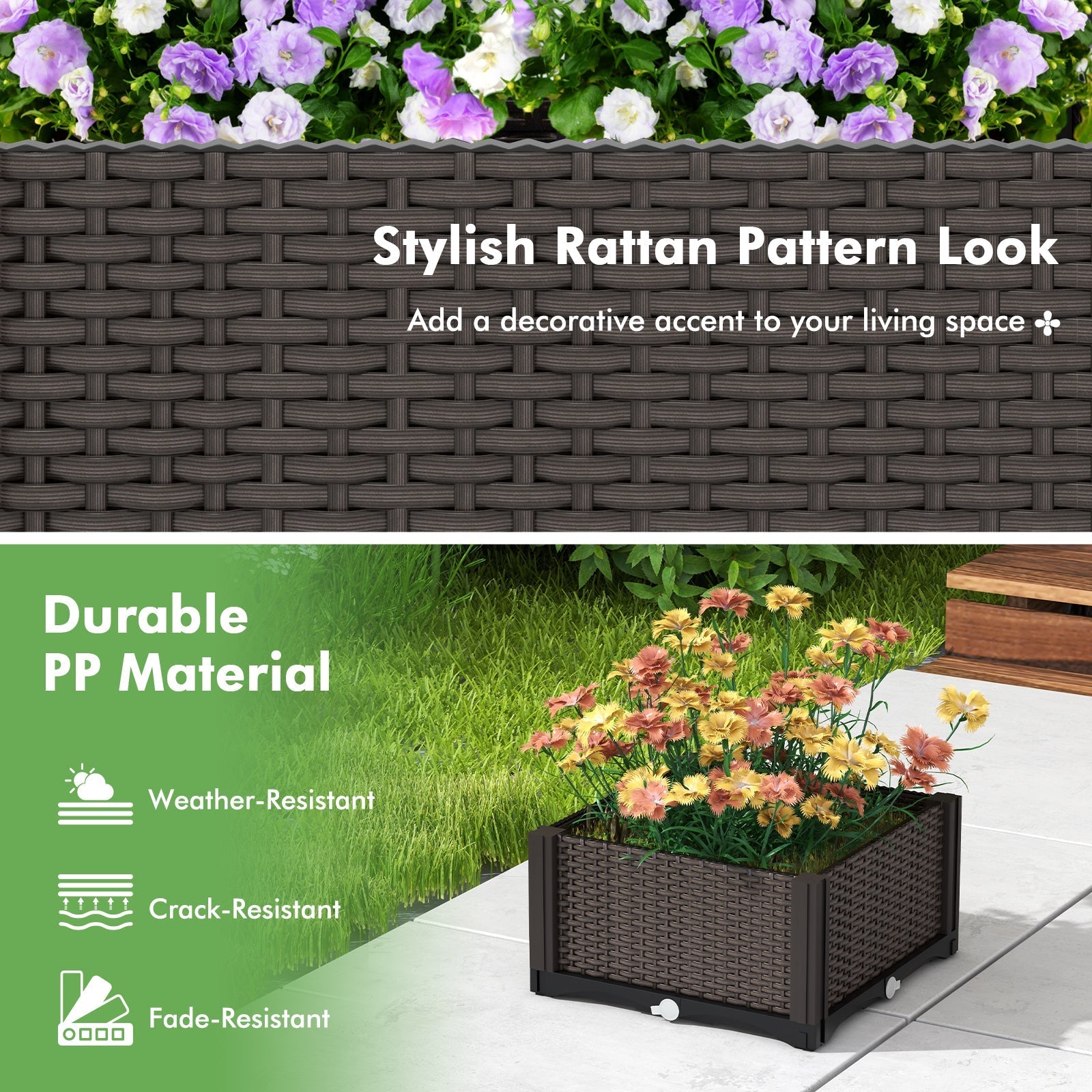 2 Set Elevated Plastic Raised Garden Bed Planter Kit for Flower Vegetable Grow-Brown - Cheeky Garden