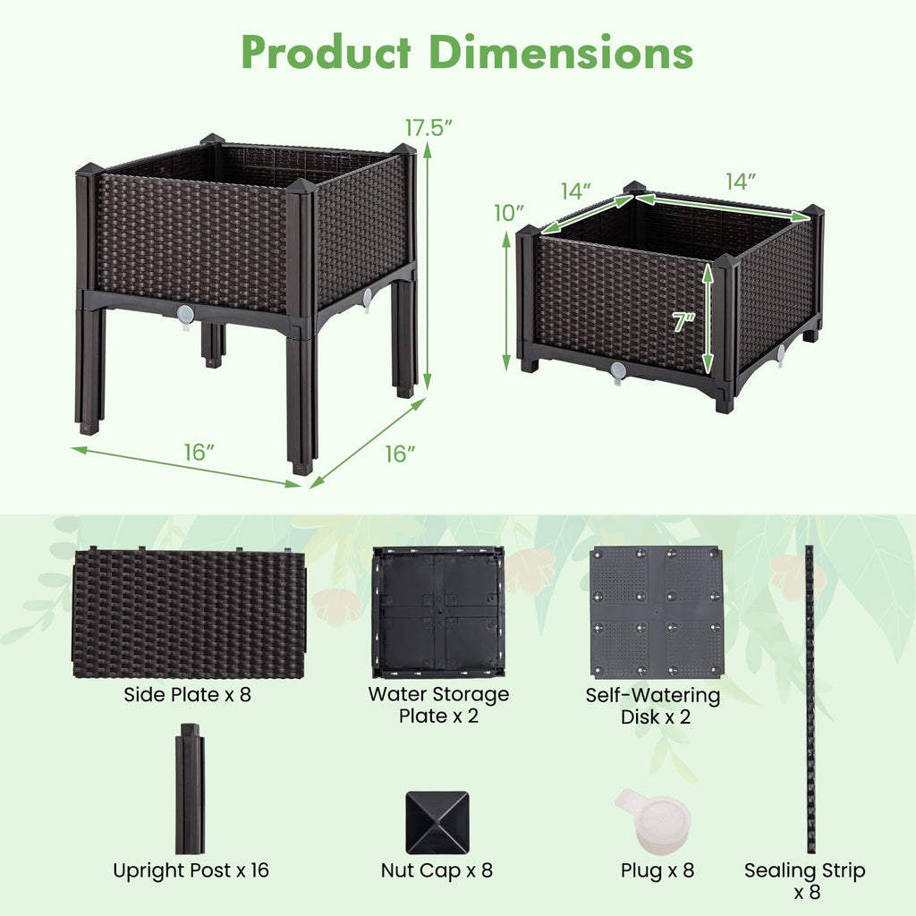 2 Set Elevated Plastic Raised Garden Bed Planter Kit for Flower Vegetable Grow-Brown - Cheeky Garden