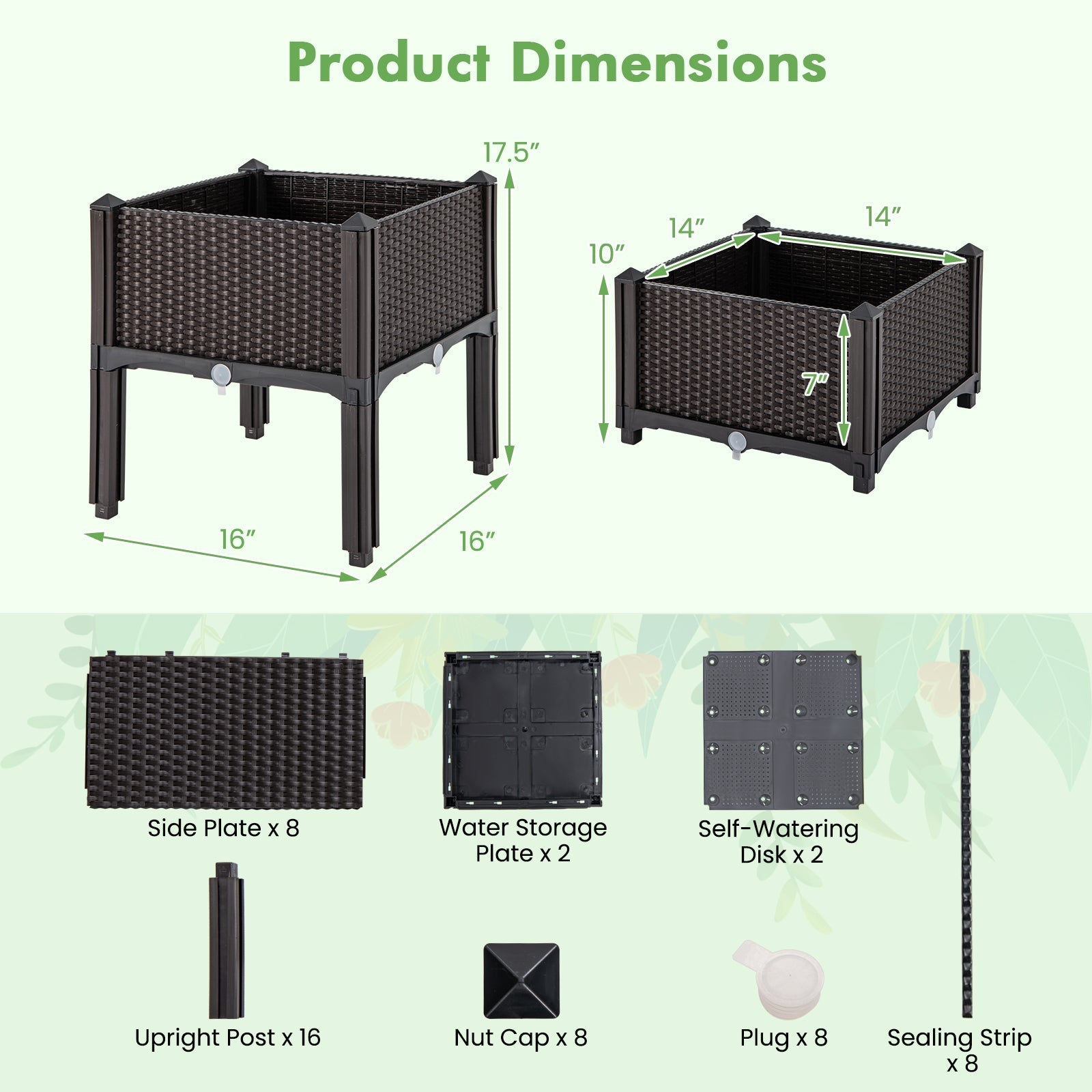 2 Set Elevated Plastic Raised Garden Bed Planter Kit for Flower Vegetable Grow-Brown - Cheeky Garden