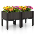 2 Set Elevated Plastic Raised Garden Bed Planter Kit for Flower Vegetable Grow-Brown - Cheeky Garden