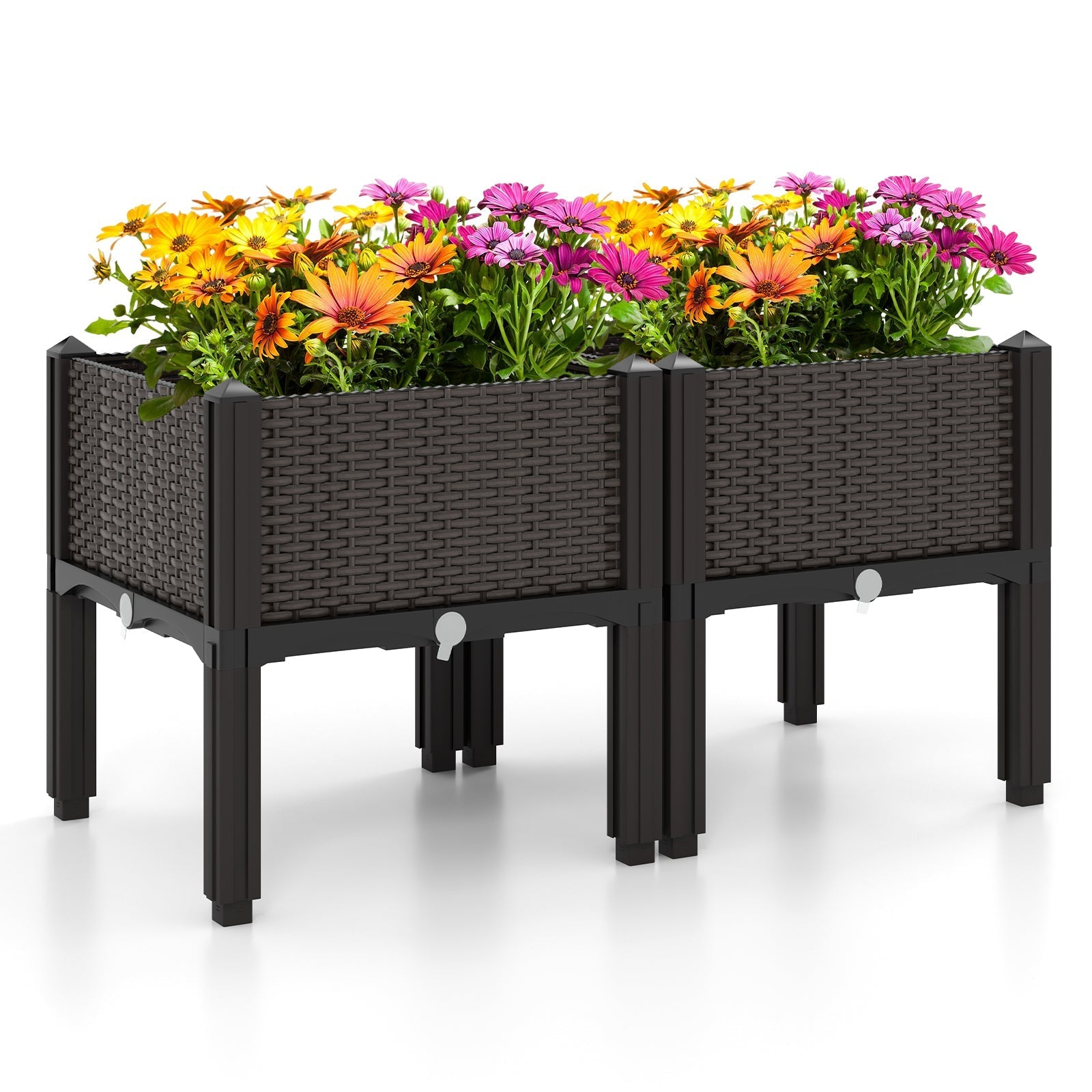 2 Set Elevated Plastic Raised Garden Bed Planter Kit for Flower Vegetable Grow-Brown - Cheeky Garden