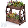 2-tier Raised Garden Bed Rustic Wood Wagon Planter with Drainage Holes and Semi-wheels-Coffee - Cheeky Garden