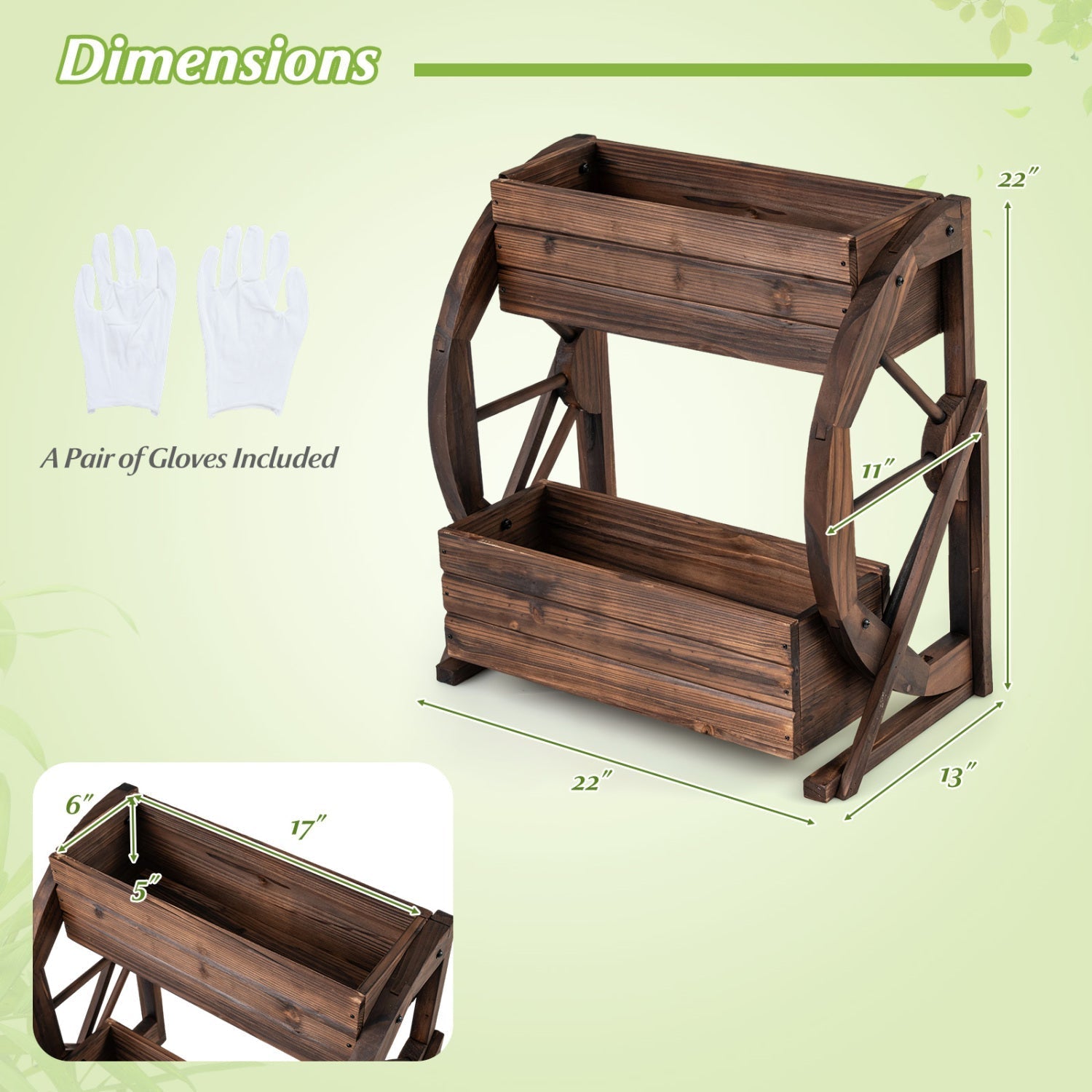2-tier Raised Garden Bed Rustic Wood Wagon Planter with Drainage Holes and Semi-wheels-Coffee - Cheeky Garden