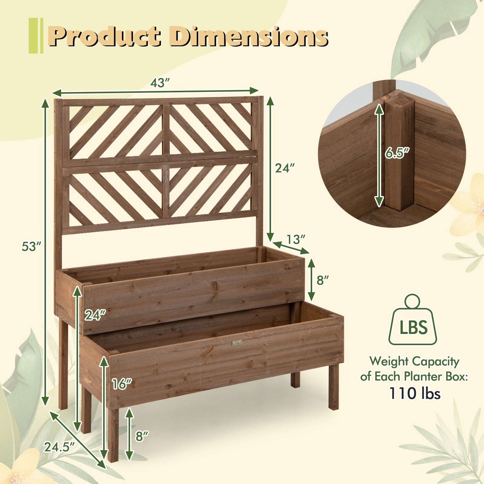 2-Tier Raised Garden Bed with Trellis-Brown - Cheeky Garden