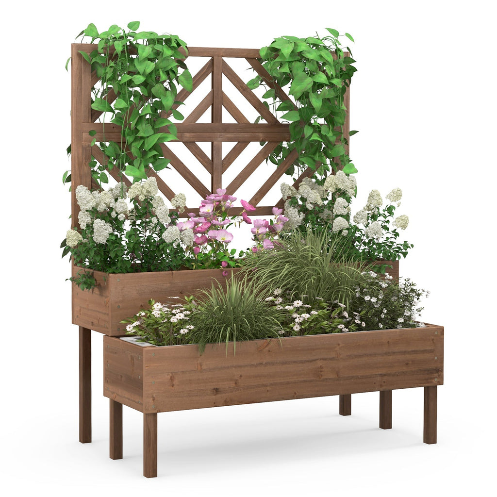 2-Tier Raised Garden Bed with Trellis-Brown - Cheeky Garden