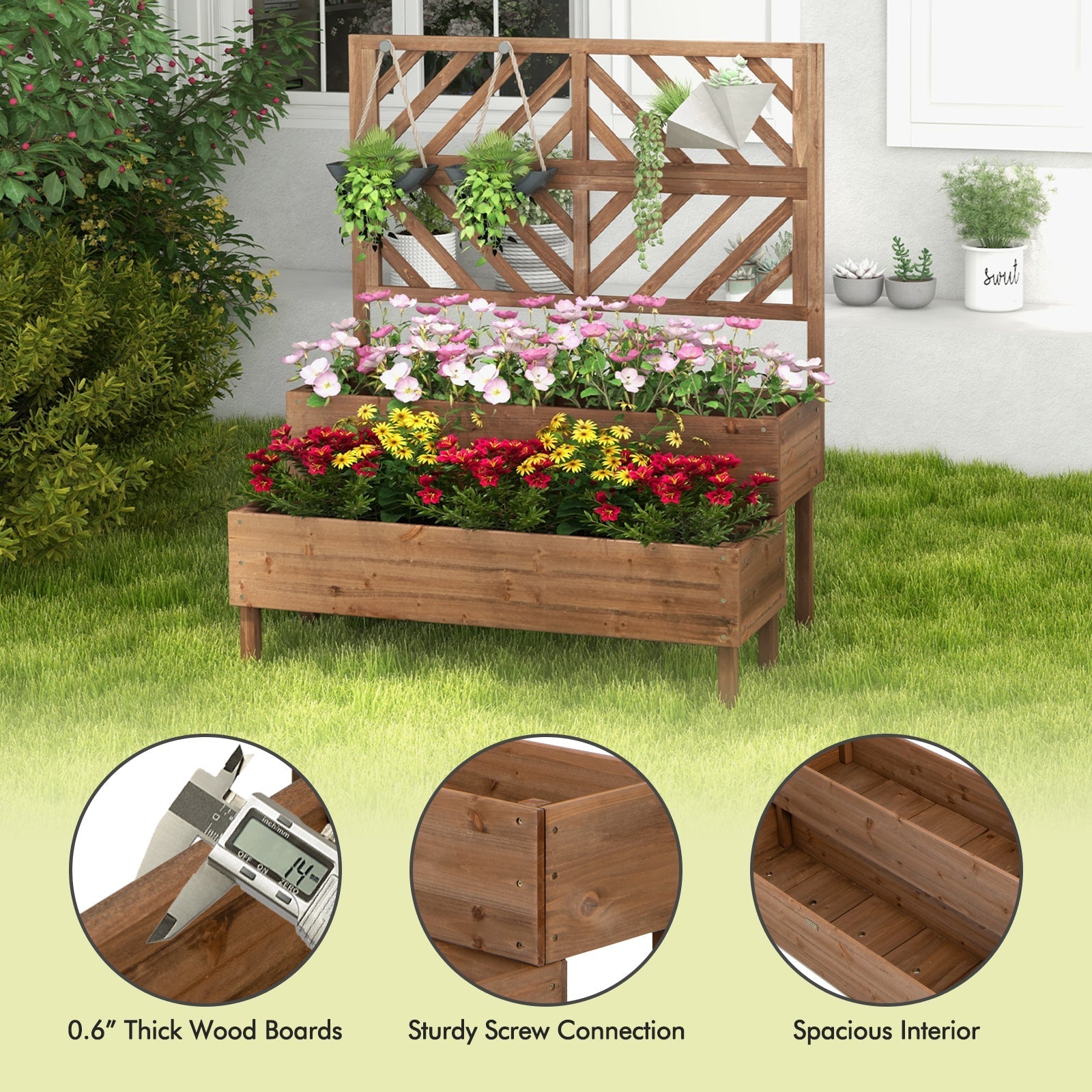 2-Tier Raised Garden Bed with Trellis-Brown - Cheeky Garden
