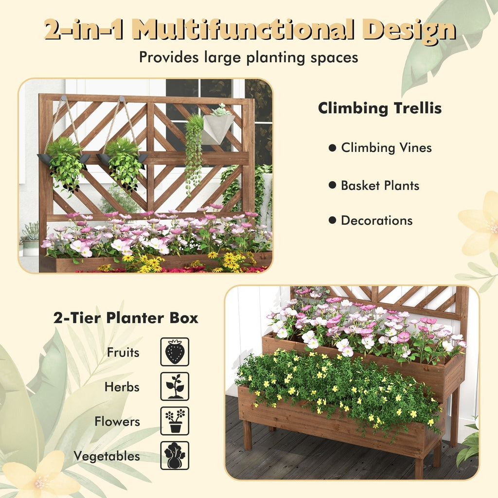 2-Tier Raised Garden Bed with Trellis-Brown - Cheeky Garden