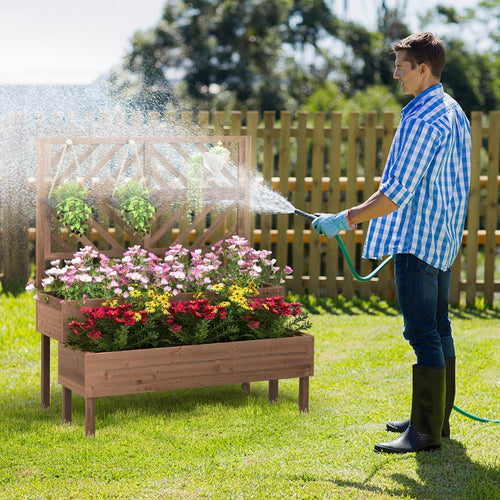 2-Tier Raised Garden Bed with Trellis-Brown - Cheeky Garden