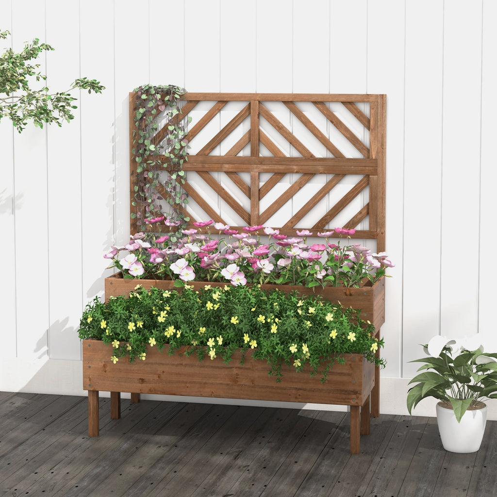 2-Tier Raised Garden Bed with Trellis-Brown - Cheeky Garden