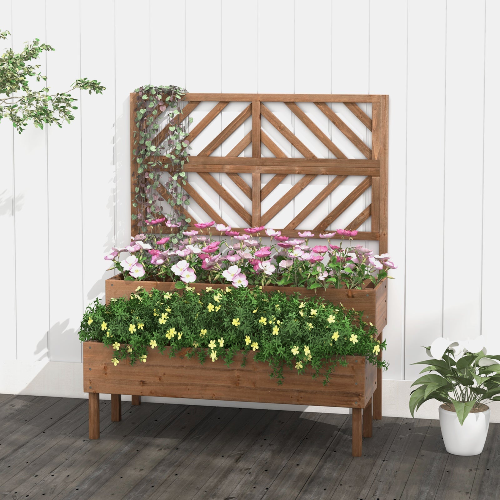 2-Tier Raised Garden Bed with Trellis-Brown - Cheeky Garden