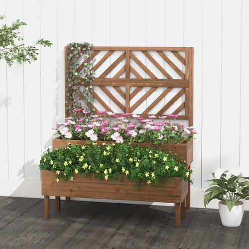 2-Tier Raised Garden Bed with Trellis-Brown - Cheeky Garden