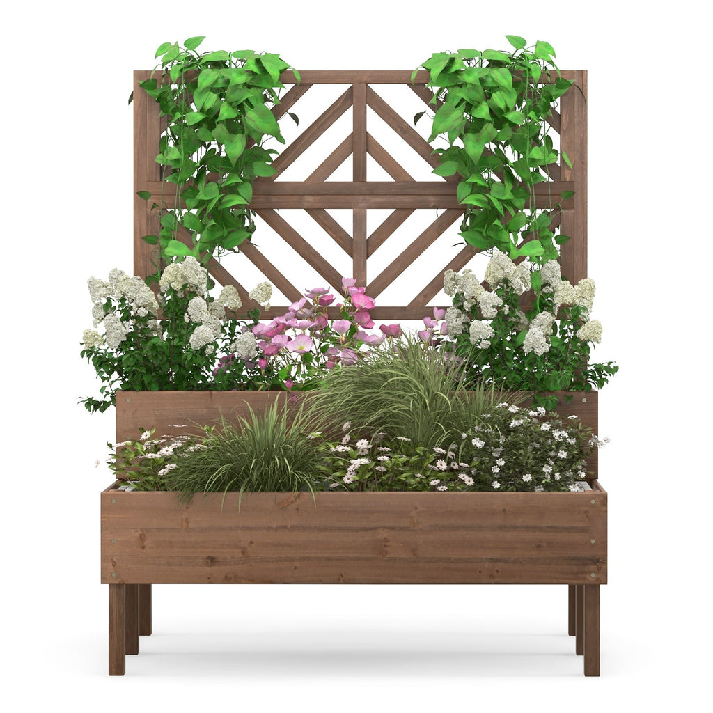 2-Tier Raised Garden Bed with Trellis-Brown - Cheeky Garden