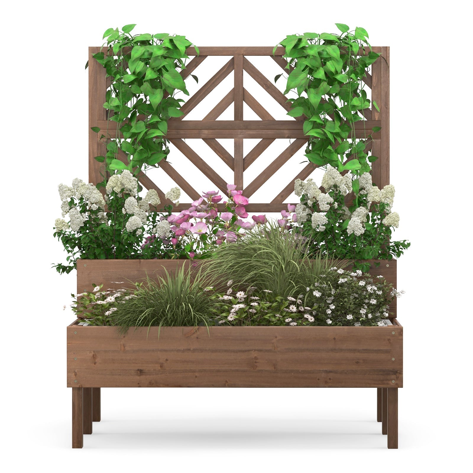 2-Tier Raised Garden Bed with Trellis-Brown - Cheeky Garden