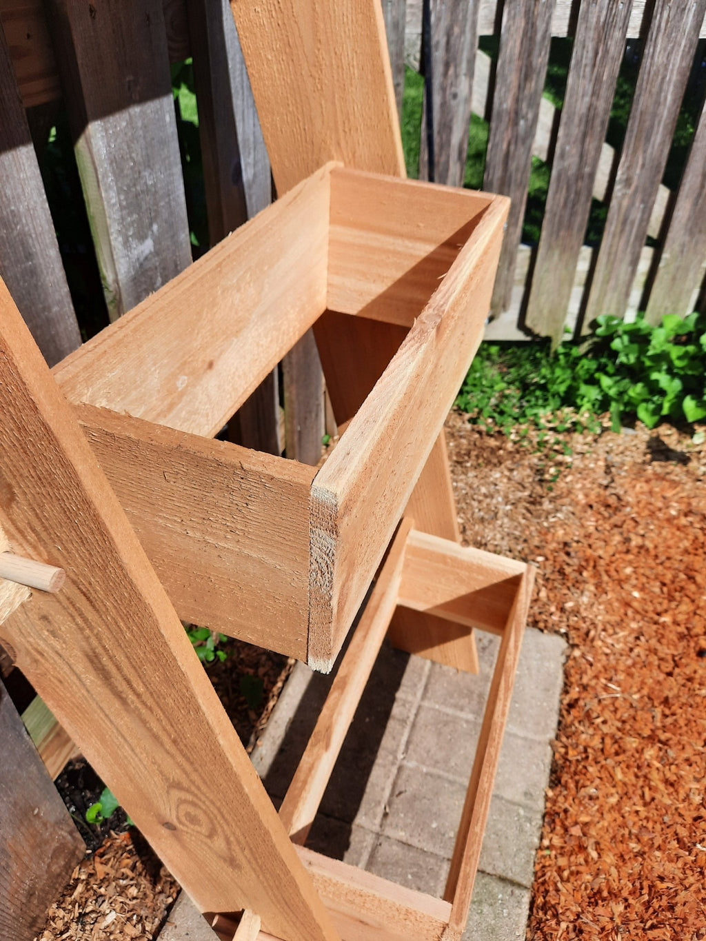 2-Tier Vertical Cedar Ladder Planter Box for Small Spaces - Cheeky Garden