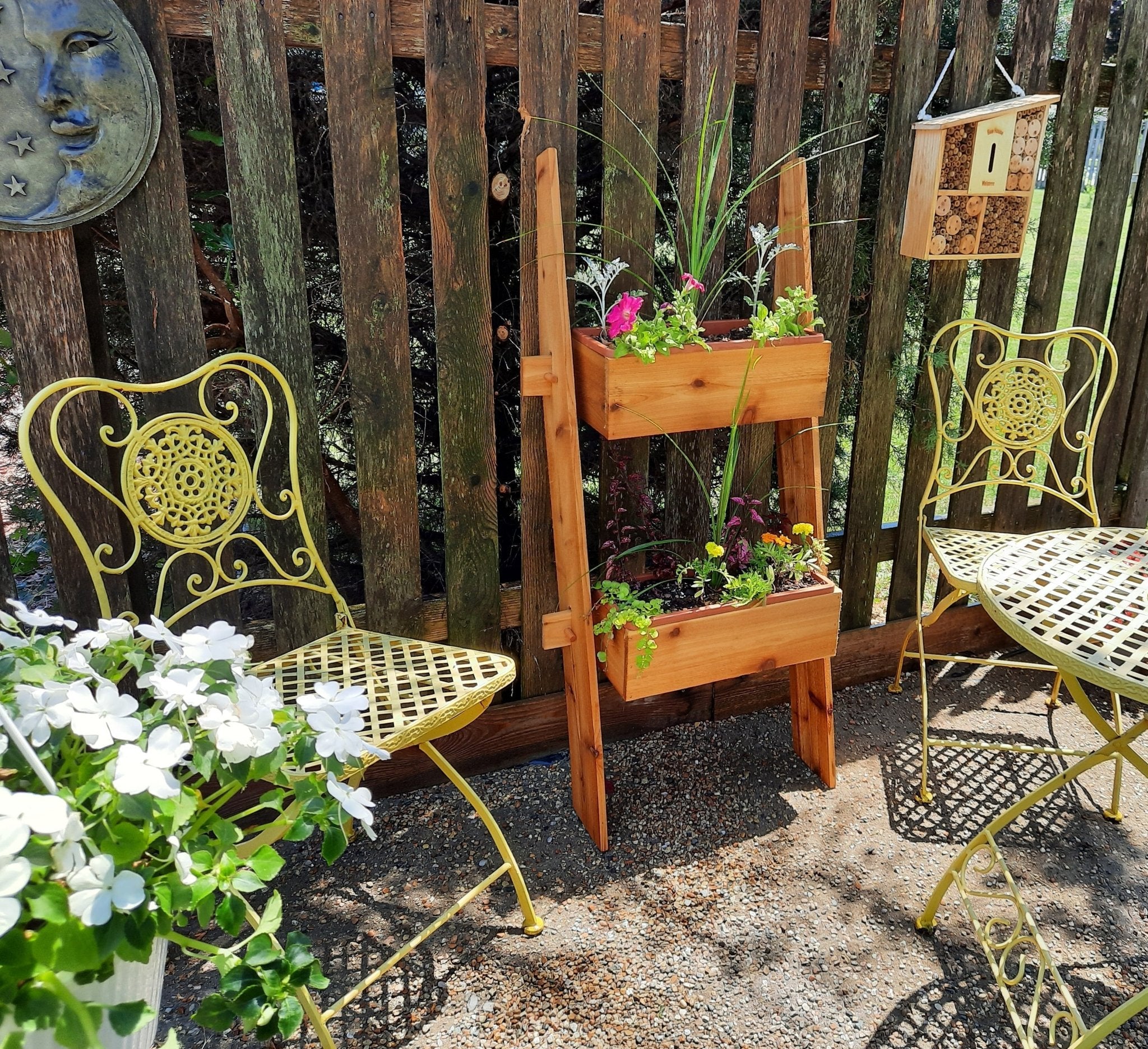 2-Tier Vertical Cedar Ladder Planter Box for Small Spaces - Cheeky Garden