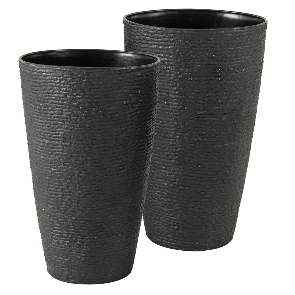 21 Inch Tall Round Plastic Planters Set of 2 Flower Pots with Drainage System-Black - Cheeky Garden