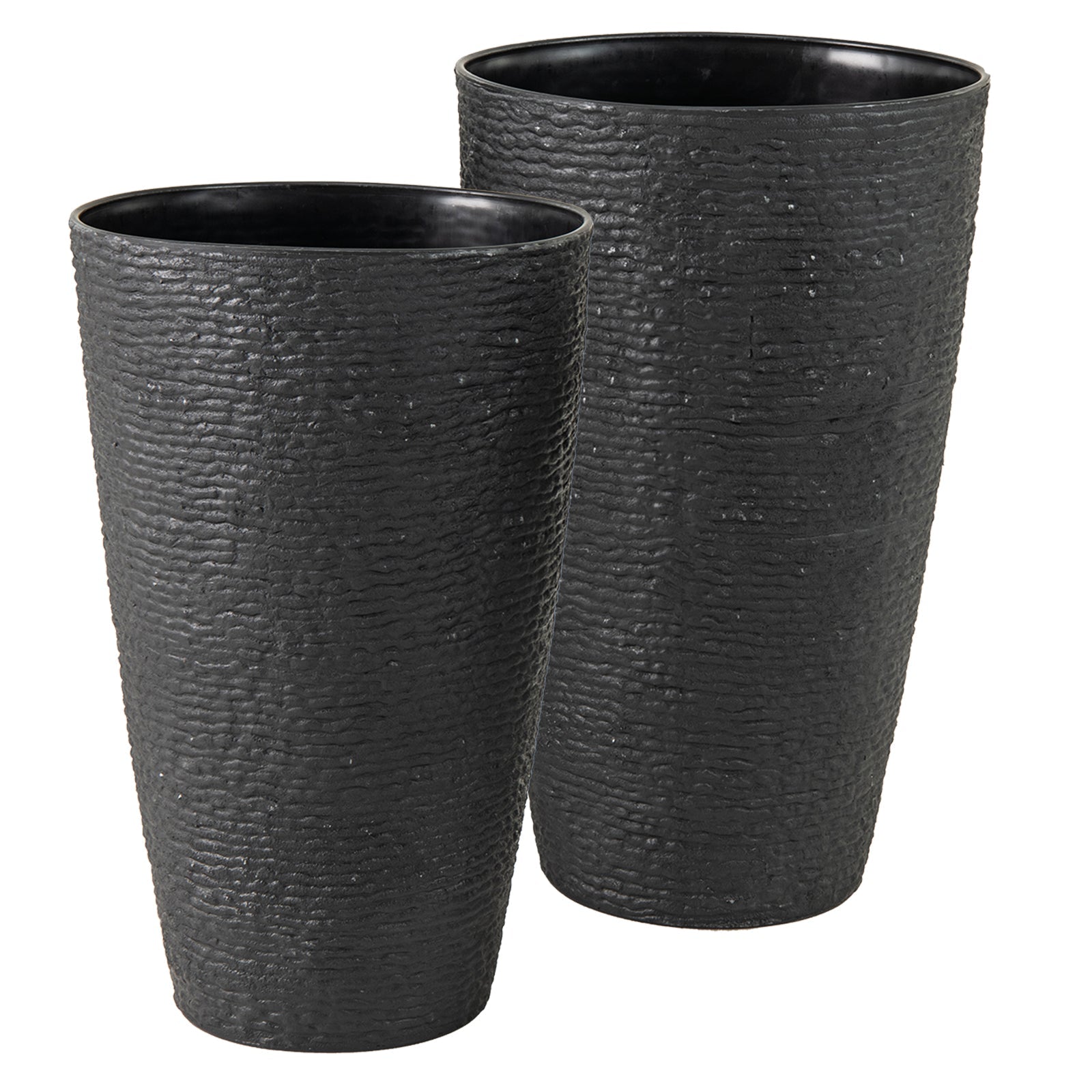 21 Inch Tall Round Plastic Planters Set of 2 Flower Pots with Drainage System-Black - Cheeky Garden