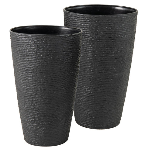21 Inch Tall Round Plastic Planters Set of 2 Flower Pots with Drainage System-Black - Cheeky Garden