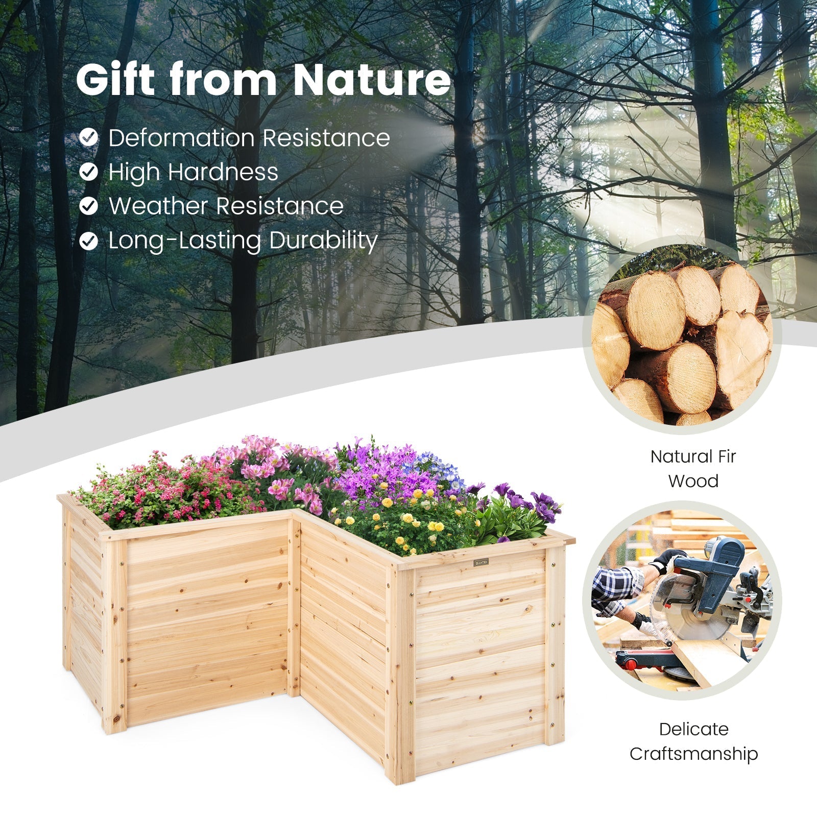 24 Inch L-Shaped Wooden Raised Garden Bed with Open-Ended Base-Natural - Cheeky Garden