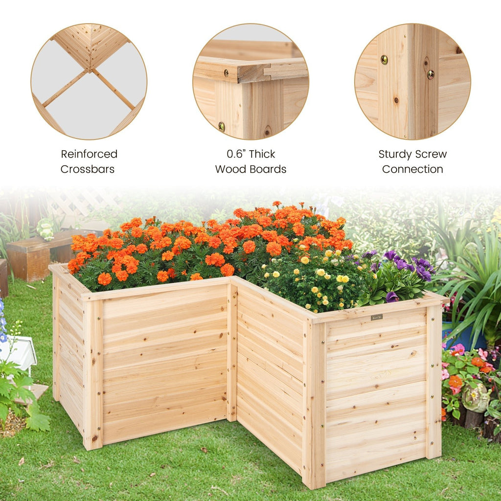 24 Inch L-Shaped Wooden Raised Garden Bed with Open-Ended Base-Natural - Cheeky Garden