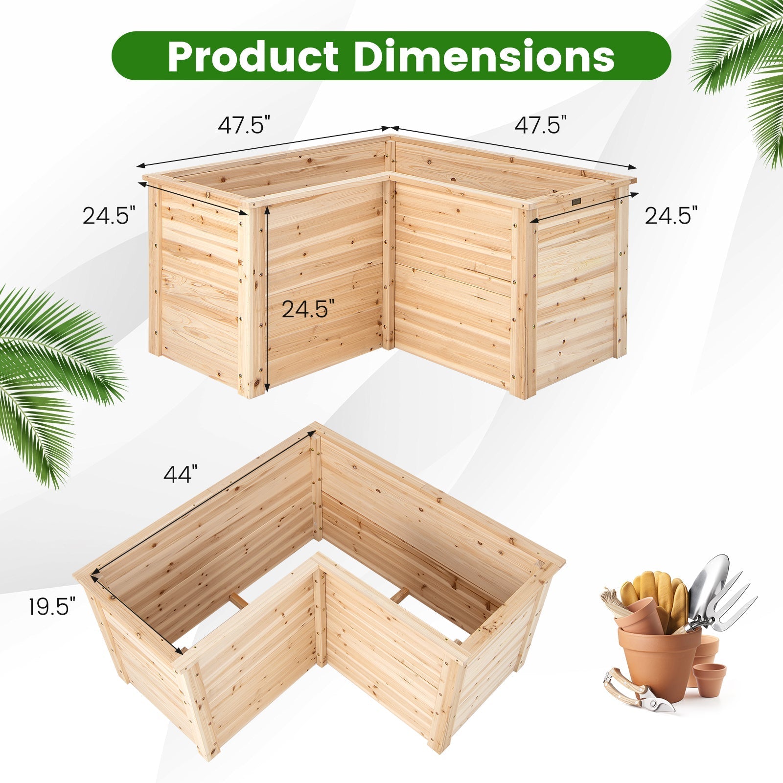 24 Inch L-Shaped Wooden Raised Garden Bed with Open-Ended Base-Natural - Cheeky Garden