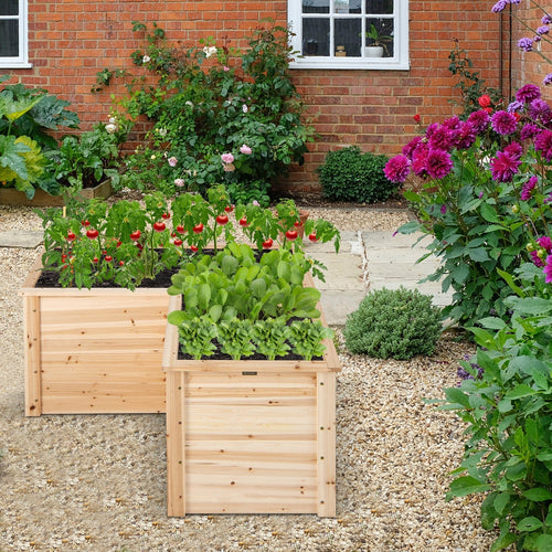 24 Inch L-Shaped Wooden Raised Garden Bed with Open-Ended Base-Natural - Cheeky Garden