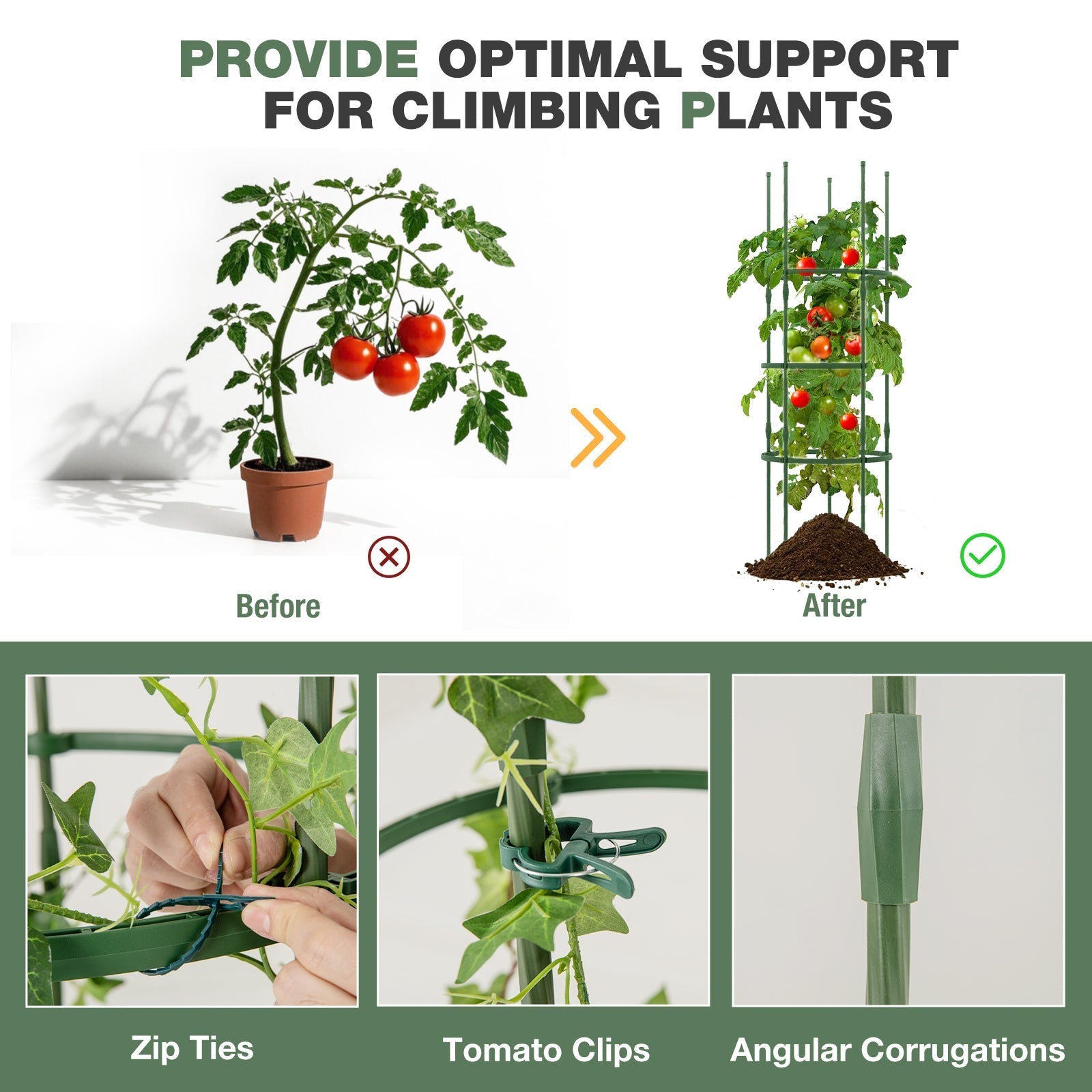 3 Pack 60 inch Adjustable Tall Plant Support Trellis for Climbing Plants - Cheeky Garden