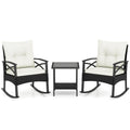 3 Pieces Outdoor Rattan Rocking Chairs Set with 2-Tier Side Table for Garden Backyard - Cheeky Garden